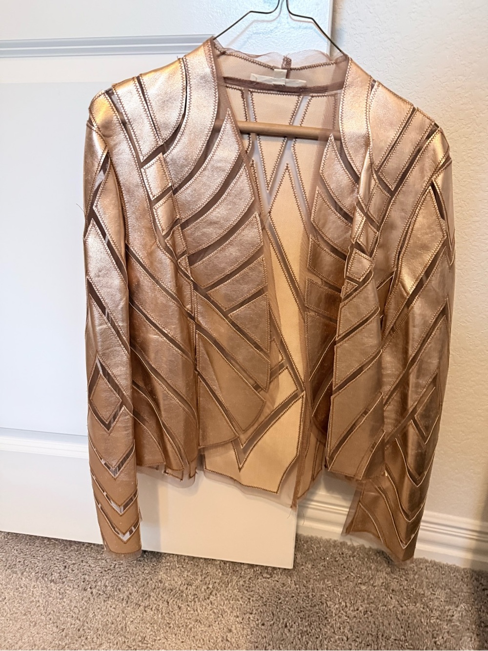 Hot & Delicious Metallic Rose Open-Front Geometric Blazer